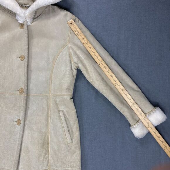 WILSONS‎ LEATHER Winter Coat Sz S Tan Suede Leather Hooded Faux Fur Lined Jacket - Picture 15 of 16
